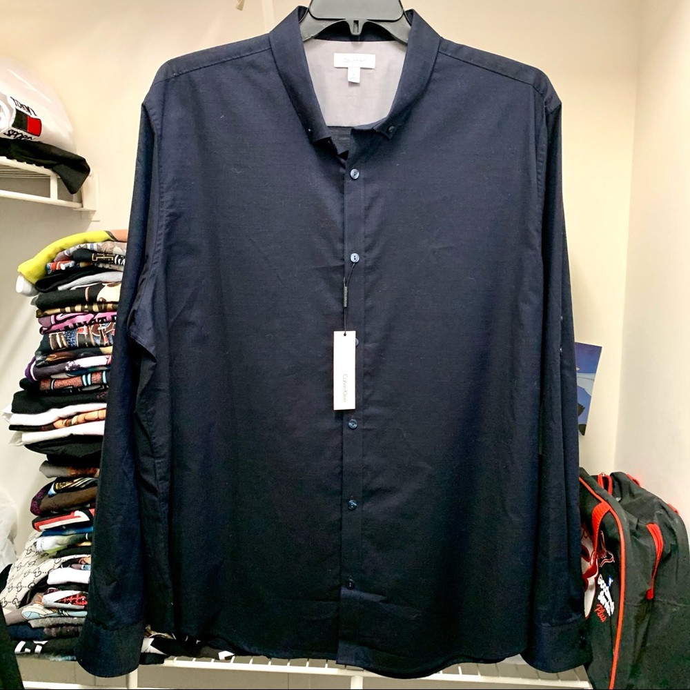 Mens Calvin Klein Shirt Long Sleeve Button Down Black Roll Up Cuff XXL